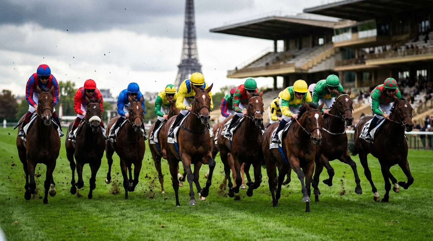 Course de galop avec chevaux en pleine action